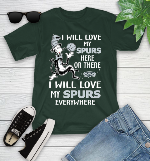 NBA Basketball San Antonio Spurs I Will Love My Spurs Everywhere Dr Seuss Shirt Youth T-Shirt 4