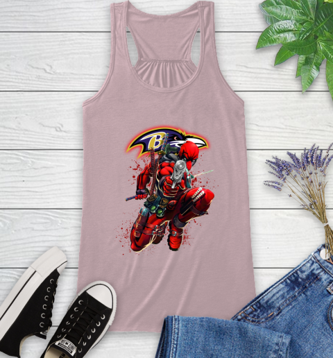 NFL Deadpool Marvel Comics Sports Football Baltimore Ravens Racerback Tank 11