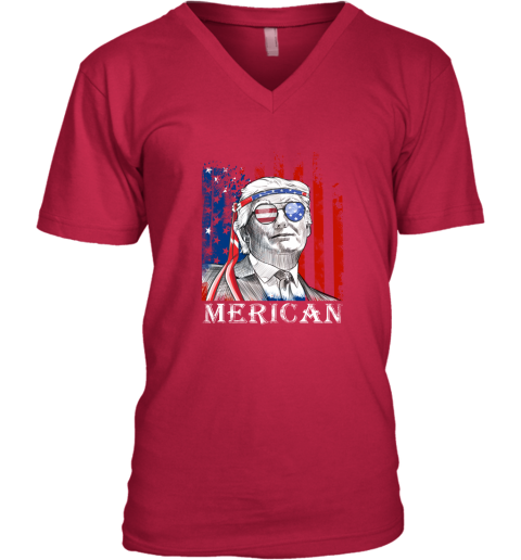 vjuw merica donald trump 4th of july american flag shirts v neck unisex 8 front cherry red