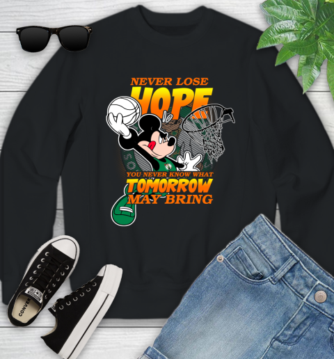 Boston Celtics NBA Basketball Mickey Disney Never Lose Hope Youth Sweatshirt