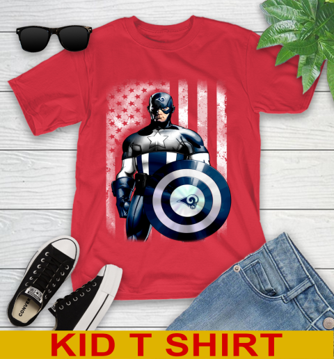 Los Angeles Rams NFL Football Captain America Marvel Avengers American Flag Shirt Youth T-Shirt 11