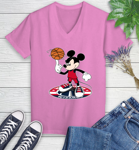 NBA Basketball Washington Wizards Cheerful Mickey Disney Shirt Women's V-Neck T-Shirt 12