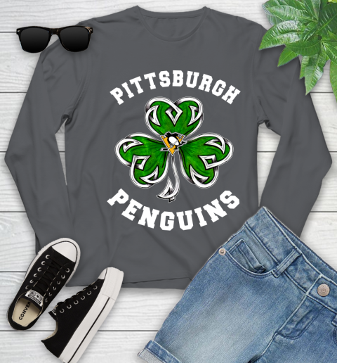 NHL Pittsburgh Penguins Three Leaf Clover St Patrick's Day Hockey Sports Youth Long Sleeve 9