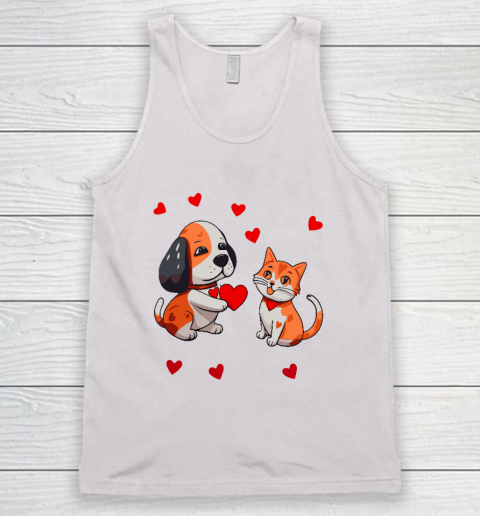 A Dog That Offers A Red Heart For Me A Cat On A Valentine Tank Top