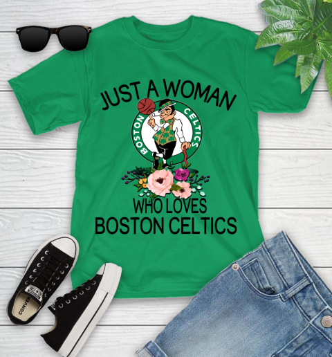 NBA Just A Woman Who Loves Boston Celtics Basketball Sports Youth T-Shirt 3