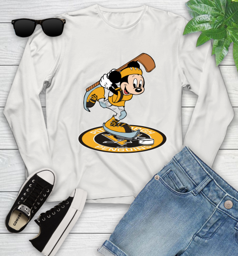 NHL Hockey Pittsburgh Penguins Cheerful Mickey Disney Shirt Youth Long Sleeve 12