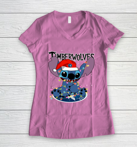 Minnesota Timberwolves NBA noel stitch Basketball Christmas Women's V-Neck T-Shirt 8