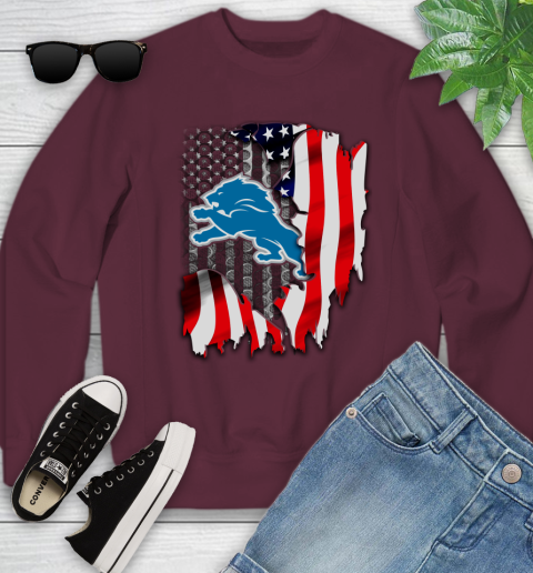Detroit Lions NFL Football American Flag Youth Sweatshirt 5 Detroit Lions NFL Football American Flag Youth Sweatshirt - Image 5