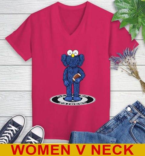 NFL Football Oakland Raiders Kaws Bff Blue Figure Shirt Women's V-Neck T-Shirt 10
