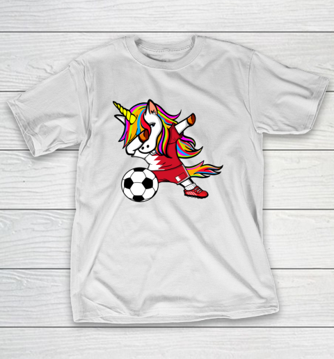 Dabbing Unicorn Bahrain Football Bahraini Flag Soccer T-Shirt 1