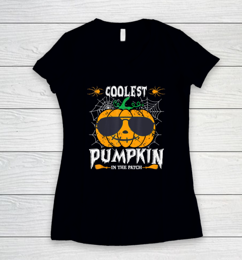 Coolest Pumpkin In The Patch Vintage Pumpkin Halloween Women's V-Neck T-Shirt
