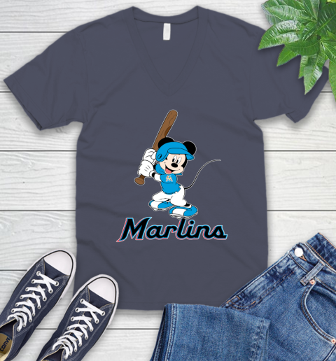 MLB Baseball Miami Marlins Cheerful Mickey Mouse Shirt V-Neck T-Shirt 8
