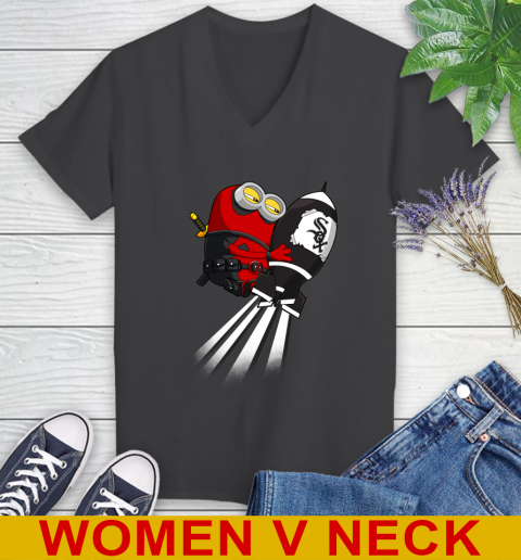 MLB Baseball Chicago White Sox Deadpool Minion Marvel Shirt Women's V-Neck T-Shirt 8
