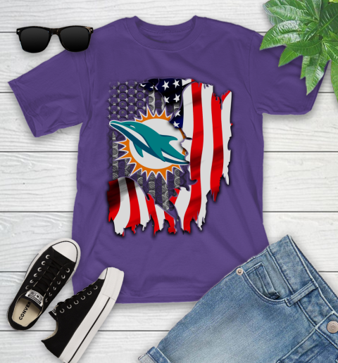 Miami Dolphins NFL Football American Flag Youth T-Shirt 3