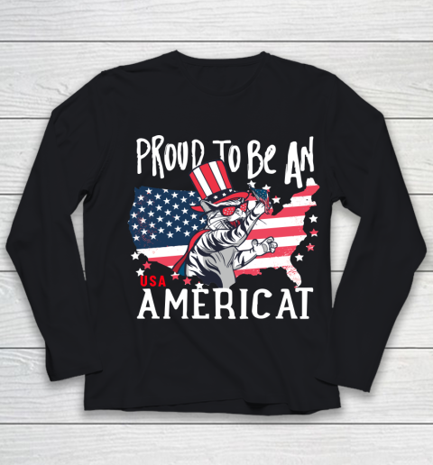 Independence Day 4th Of July USA  American Flag Day Cat Youth Long Sleeve