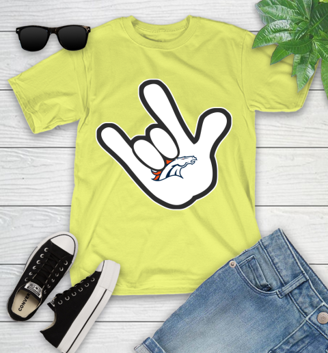 Denver Broncos NFL Football Mickey Rock Hand Disney Youth T-Shirt 8