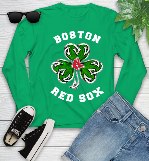 MLB Boston Red Sox Three Leaf Clover St Patrick's Day Baseball Sports Youth Long Sleeve 7