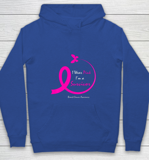 Womens Butterfly I Wear Pink I m A Survivor Breast Cancer Awareness Youth Hoodie 6