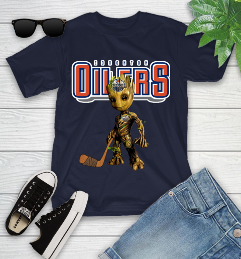 Edmonton Oilers NHL Hockey Groot Marvel Guardians Of The Galaxy Youth T-Shirt 3