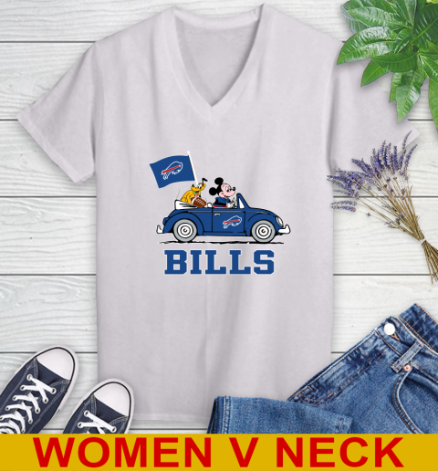 NFL Football Buffalo Bills Pluto Mickey Driving Disney Shirt Women's V-Neck T-Shirt