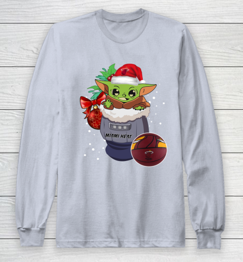 Miami Heat Christmas Baby Yoda Star Wars Funny Happy NBA Long Sleeve T-Shirt 6