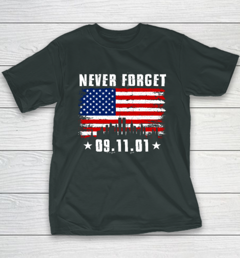 Never Forget September 11 2001 Memorial Day American Flag Youth T-Shirt 3