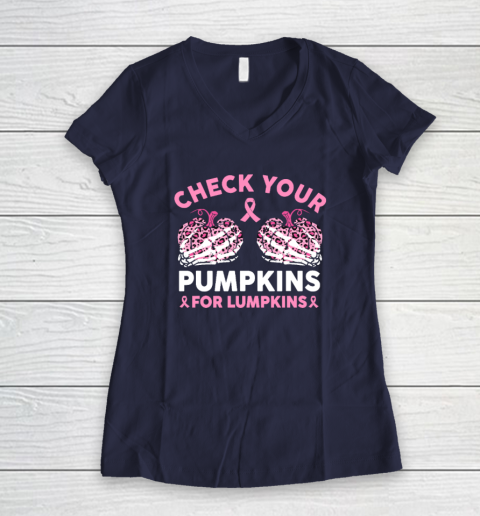 Check Your Pumpkins Breast Cancer Awareness Halloween Women's V-Neck T-Shirt 7