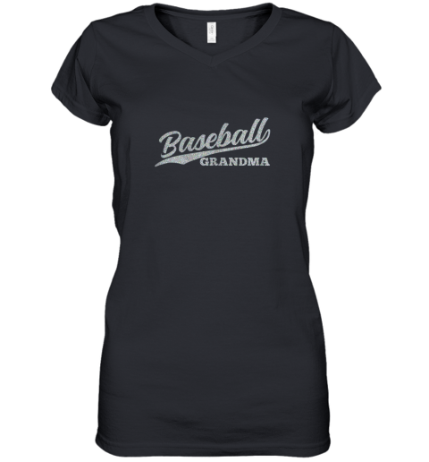 Womens Baseball Grandma Shirts Retro Cursive Women's V-Neck T-Shirt