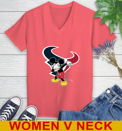 Houston Texans NFL Football Dabbing Mickey Disney Sports Women's V-Neck T-Shirt 7