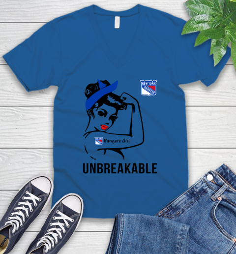 NHL New York Rangers Girl Unbreakable Hockey Sports V-Neck T-Shirt 3