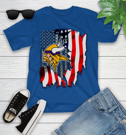 Minnesota Vikings NFL Football American Flag Youth T-Shirt 12
