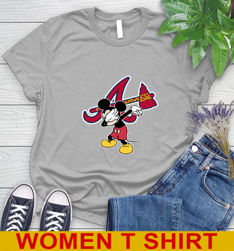 Atlanta Braves MLB Baseball Dabbing Mickey Disney Sports Women's T-Shirt 5