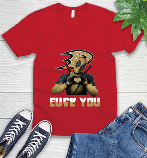 NHL Deadpool Love You Fuck You Hockey Sports V-Neck T-Shirt 6
