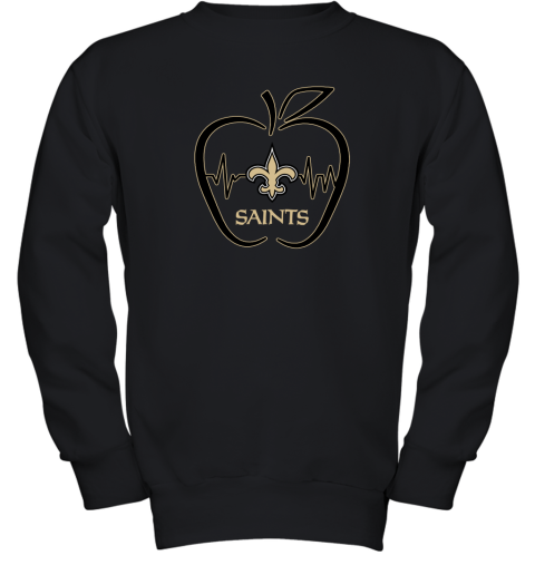 Apple Heartbeat Teacher Symbol New Orleans Saints Youth Sweatshirt