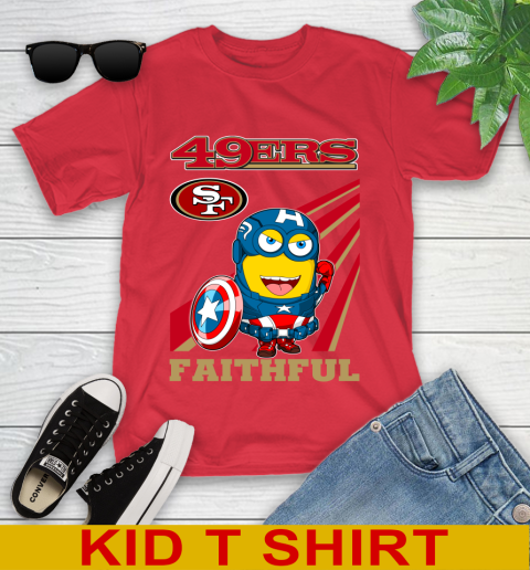 NFL Football San Francisco 49ers Captain America Marvel Avengers Minion Faithful Shirt Youth T-Shirt 11