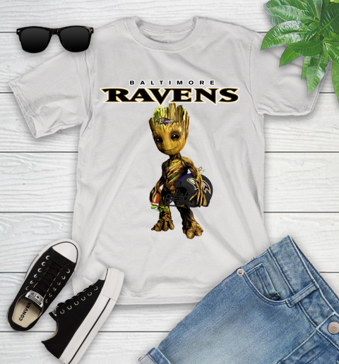 Baltimore Ravens NFL Football Groot Marvel Guardians Of The Galaxy Youth T-Shirt
