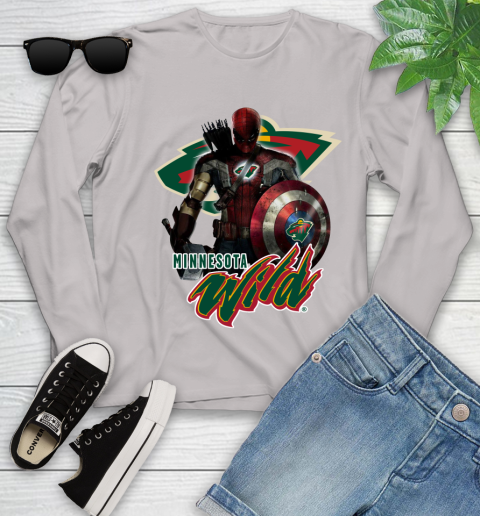 NHL Captain America Thor Spider Man Hawkeye Avengers Endgame Hockey Minnesota Wild Youth Long Sleeve 12