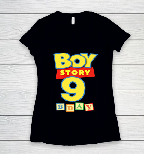 Toy Blocks Boy Story 9 Year Old Birthday Women's V-Neck T-Shirt