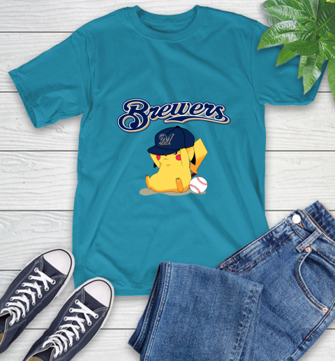 MLB Pikachu Baseball Sports Milwaukee Brewers T-Shirt 8