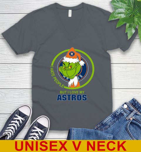 Houston Astros MLB Christmas Grinch I Hate People But I Love My Favorite Baseball Team V-Neck T-Shirt 5