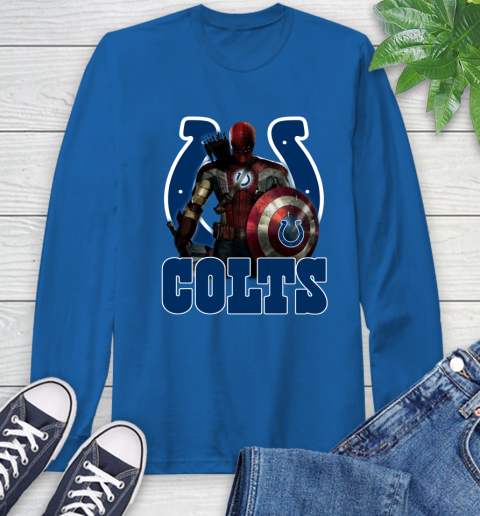 NFL Captain America Thor Spider Man Hawkeye Avengers Endgame Football Indianapolis Colts Long Sleeve T-Shirt 9
