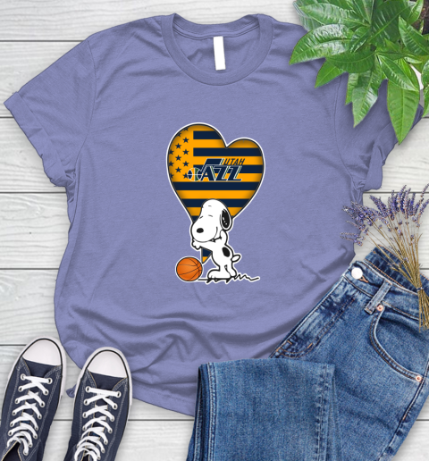 Utah Jazz NBA Basketball The Peanuts Movie Adorable Snoopy Women's T-Shirt 11