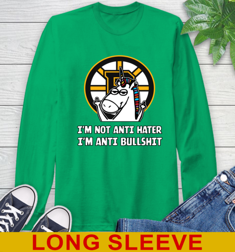 Boston Bruins NHL Hockey Unicorn I'm Not Anti Hater I'm Anti Bullshit Long Sleeve T-Shirt 7
