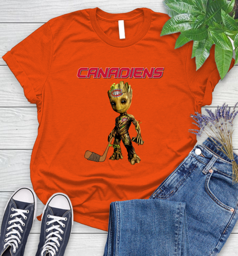 Montreal Canadiens NHL Hockey Groot Marvel Guardians Of The Galaxy Women's T-Shirt 4