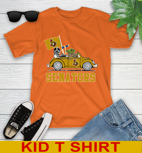 NHL Hockey Ottawa Senators Darth Vader Baby Yoda Driving Star Wars Shirt Youth T-Shirt 7