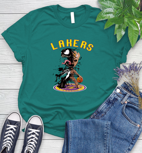 NBA Los Angeles Lakers Basketball Venom Groot Guardians Of The Galaxy Women's T-Shirt 12