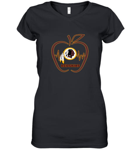 Apple Heartbeat Teacher Symbol Wasington Redskins Women's V-Neck T-Shirt