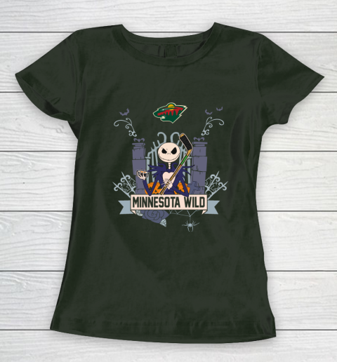 NHL Minnesota Wild Hockey Jack Skellington Halloween Women's T-Shirt 4