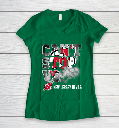 NHL New Jersey Devils Hockey Can't Stop Vs Women's V-Neck T-Shirt 3