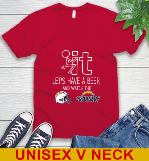 Los Angeles Chargers Football NFL Let's Have A Beer And Watch Your Team Sports V-Neck T-Shirt 6